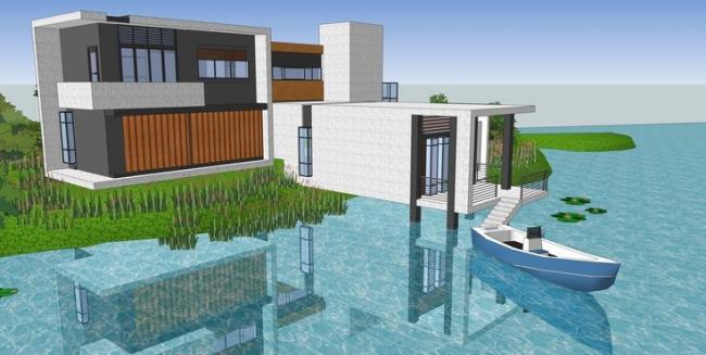 Modern Mountain Lake Villa SketchUp Model