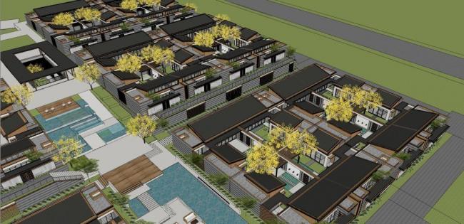 Modern Multi-Row Villa Cluster Model in SketchUp