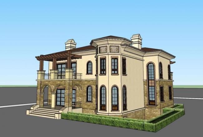 SketchUp Villa Model: Solo Villa in Spanish Mediterranean European Classical Style