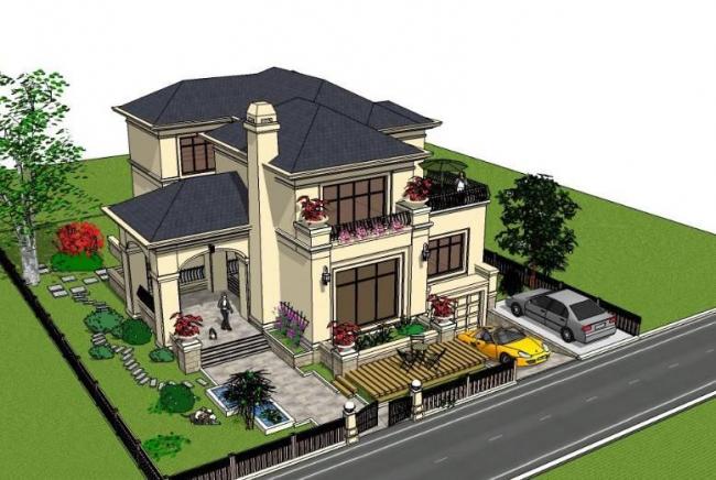 European Classic Solo Villa Model in SketchUp