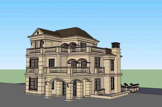 French Classical Style Villa Model in SketchUp | Elegant Solo Villa Design