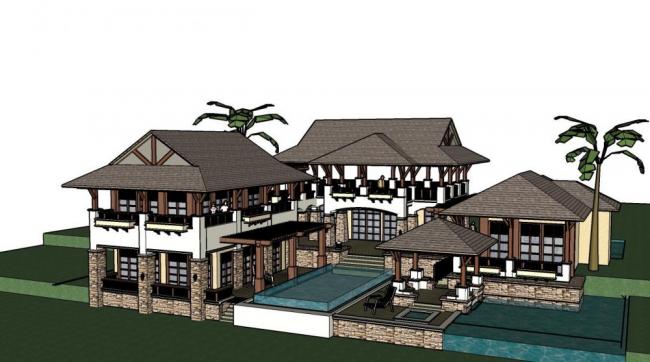 Multi-Story Southeast Asian Style Villa Model in SketchUp