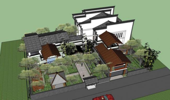 SketchUp Villa Model: Huizhou-Style Solo Courtyard Villa with Traditional Chinese Design