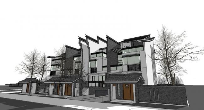 Huizhou-Style Detached Villa Model in SketchUp | Traditional Chinese Architecture