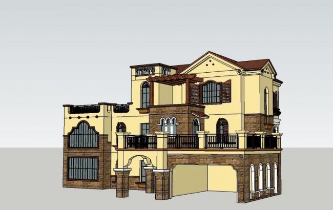 Spanish and Classical Style Single Family Villa SketchUp Model