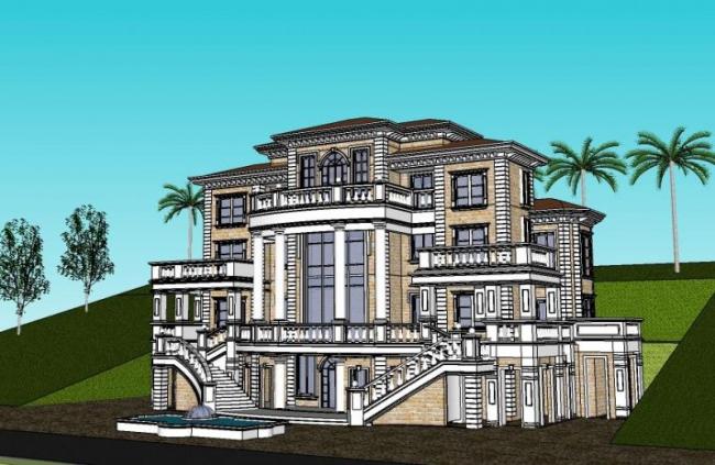 SketchUp Villa Model | Spanish Classical Solo Villa with Mediterranean Design