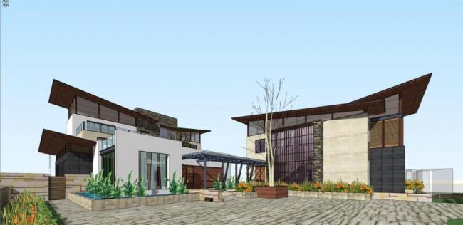 SketchUp Model of a Large Wright-Style Residential Villa