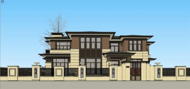 SketchUp Villa Model | Solo Villa with South Entrance in Modern Chinese Style
