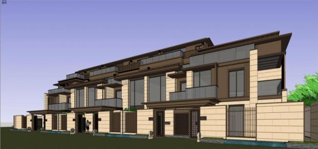 SketchUp Villa Model: New Asian-Style Row Villa Design