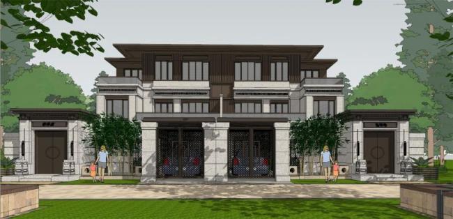 SketchUp Villa Model: Modern New Asian Style Row House
