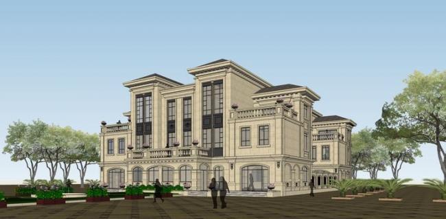 SketchUp Villa Model: Four-Piece French Classical Style Home