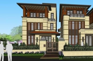 SketchUp Villa Model: English-Style Row Villa with Scenic Water and Landscape Views-BIM WORLD