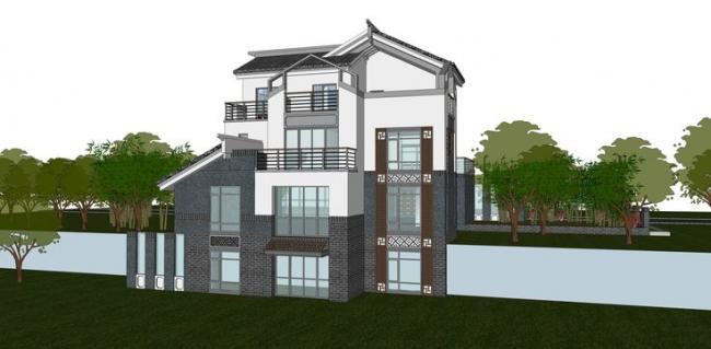 Solo Villa SketchUp Model | Modern Chinese Style Design