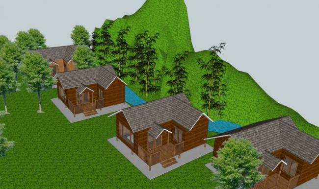 Modern Sloping Wooden Villa Model in SketchUp