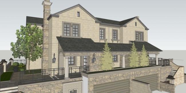 SketchUp Villa Model: French Classical Double Split Villa Design