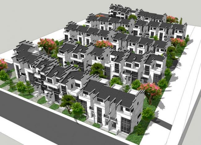 SketchUp Model of a Chinese-Style Row Villa