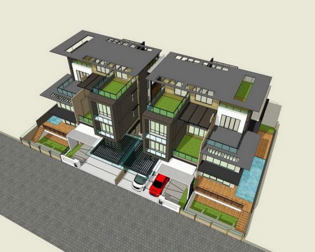 Modern Twin Villa Design in SketchUp Model