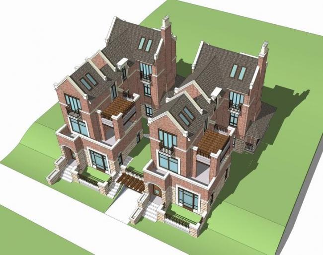 SketchUp Twin Villa Model | British Classical Style Design