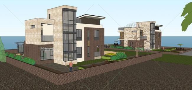 Modern Multi-Story Seaside Villa SketchUp Model