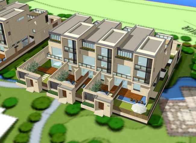 Modern Multi-Row Villa Model in SketchUp