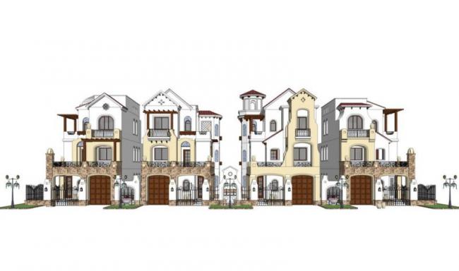 SketchUp Villa Models: Townhouse, Classical, and Spanish Styles