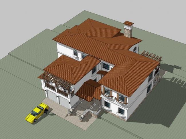 SketchUp Villa Model: Solo Classical Spanish-Style Residence