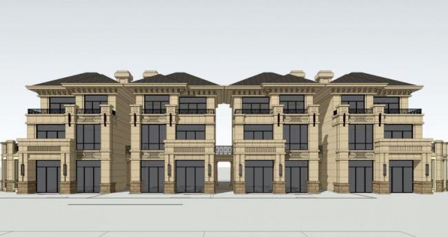 SketchUp Villa Model: Multi-Row Stacked Villas in French Classical Style