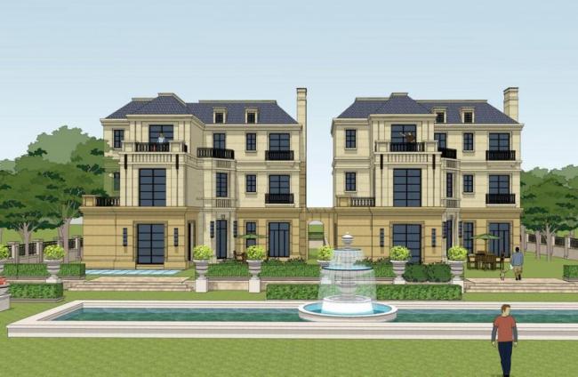 SketchUp Villa Design | Double Split-Level Stacked Villa in French Classical Style