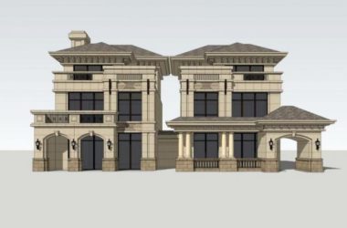 French-Style Double Split Villa SketchUp Model-BIM WORLD