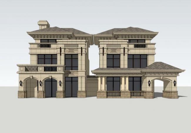 French-Style Double Split Villa SketchUp Model