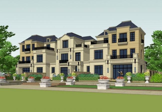 SketchUp Villa Model: French Classical Style Row Villas