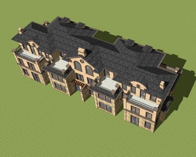 SketchUp Villa Model | French Classical Row Villa Design