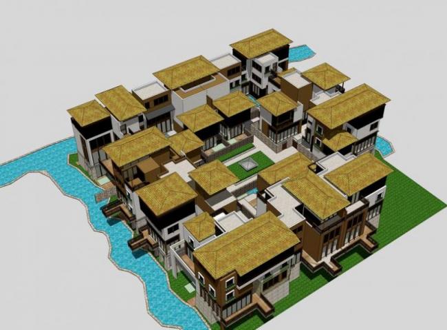 Southeast Asian Style Multi-Row Villa SketchUp Model