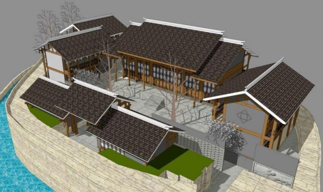 SketchUp Multi-Story Chinese-Style Villa Farmhouse Model for Homestay