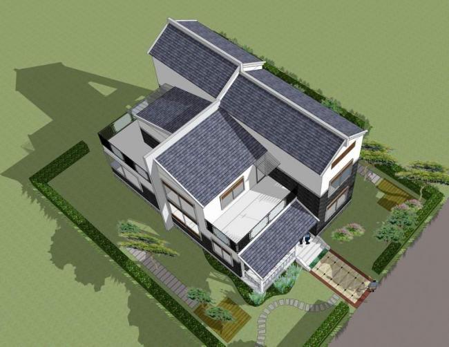 SketchUp Villa Model: Solo Stacked Villa in Chinese Style