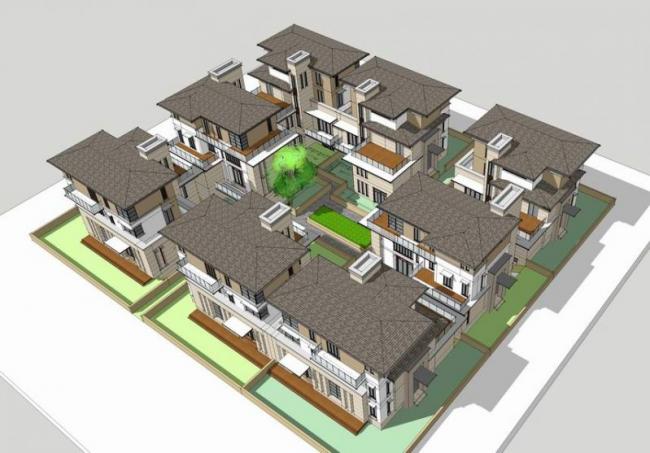 SketchUp Villa Model: Classic European French Row Villa Design
