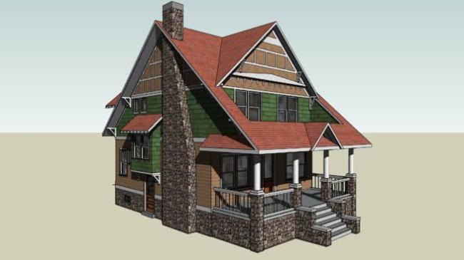 SketchUp Villa Model: Classic Solo Cottage Design