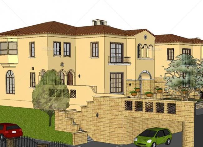 SketchUp Twin Villa Model | Classical Spanish Design