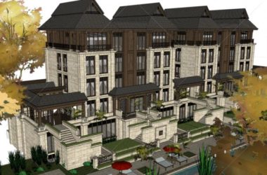 Stacked Southeast Asian Style Multi-Story Villa Model in SketchUp for Vacation Homes-BIM WORLD
