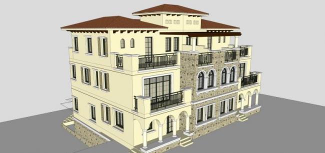 Mediterranean and Classical Stacked Villa SketchUp Model