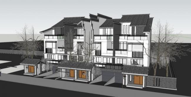 SketchUp Villa Model: Row Houses Inspired by Huizhou Residential Architecture