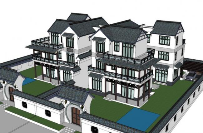 Modern Chinese-Style Duplex Villa Model in Huizhou Inspired by SketchUp Designs
