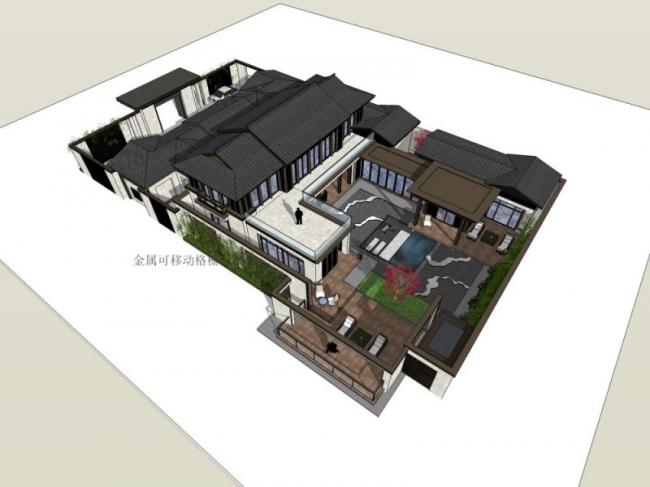 Modern Chinese Style Villa Model in SketchUp