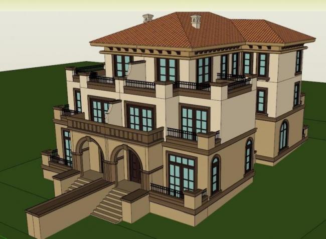 Tuscan-Inspired Double Split Villa Model in Classic Style | SketchUp Design