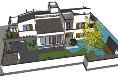 Modern Chinese-Style Single Family Villa with White Walls and Gray Tile Exterior-BIM WORLD