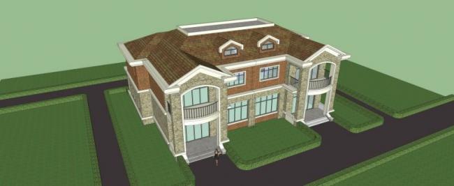 Western Neoclassical Twin Villa Model in SketchUp