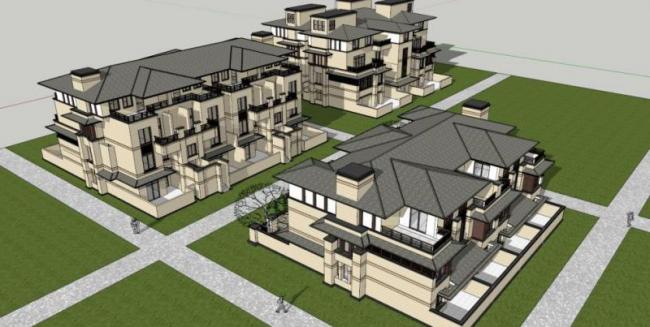 Modern Multi-Row Villa Model in SketchUp