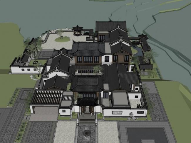 Chinese-Style Stacked Villa Model in SketchUp
