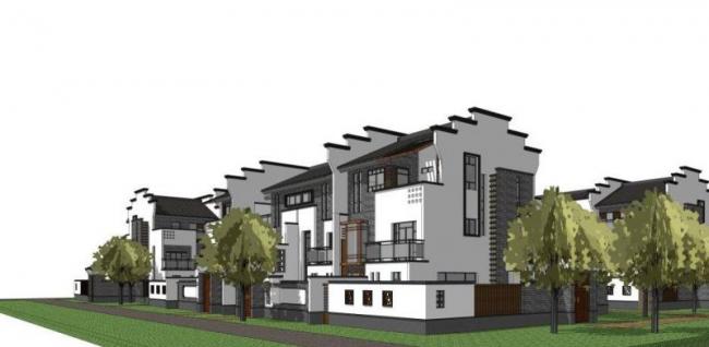SketchUp Villa Model: Multi-Row Courtyard Villas in Huizhou Style