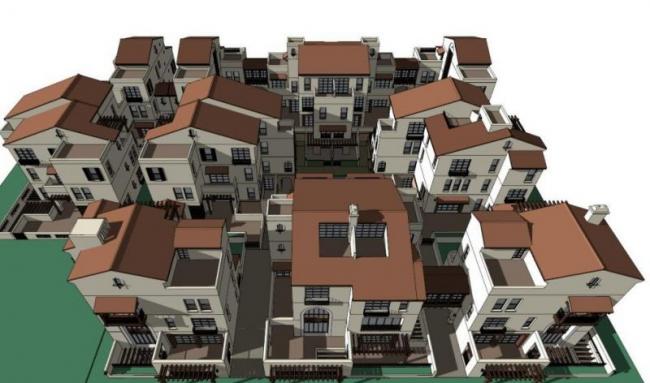 Spanish Classical Villa Cluster Model in SketchUp